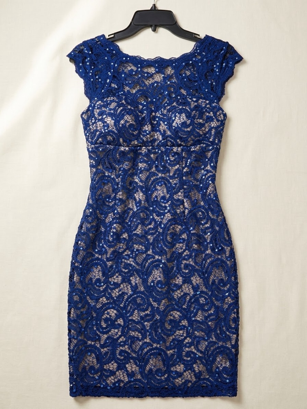 Cap-Sleeve Royal Blue Lace Midi Dress